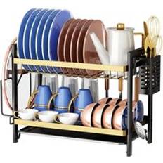 Ikodm Large Black Over Sink 2 Tier with Drip Tray Dish Drainer