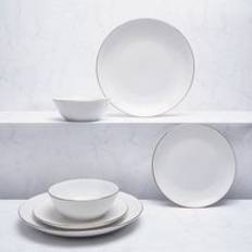Dunelm Gold Band 12 Piece - White Dinner Set