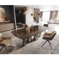 DeLife Esstisch Edge Boot 240 x 120 Keramik Laminam Emperador Extra Lucidato Dunkelbraun Pilier Edelstahl Graphit Spisebord