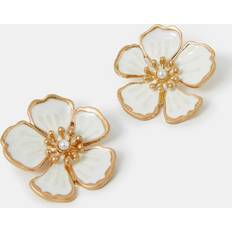 Accessorize Gold Statement Flower Stud Earrings - White