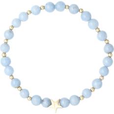 Dark Stone Bead Bracelet 6 mm with Gold Beads - Blue
