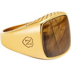 Smycken Nialaya Gentlemen's Gold Signet Ring With Brown Tiger Eye Herr Ringar - Gold/Brown