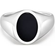 Nialaya Onyx Polished Signet Ring - Silver