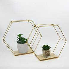 Set of 2 Metal Wired Hexagon Floating Shelves G-0355