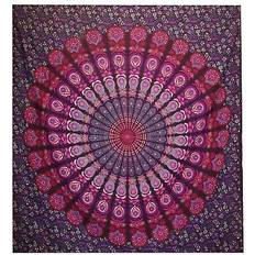 Bedspreads Double Cotton 1 x Peacock Mandala Bedspread Purple