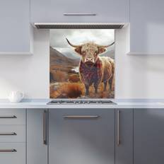 Brown Splash Guards Warren Reed Autumnal Highland Cow Glass Kitchen Splashback 65 x 70 cm Splash Guard