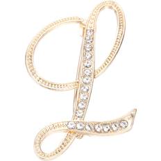 Gold Brooches Uxcell Letter Brooch Pins L Rhinestone Broaches Lapel Pin - Gold Tone