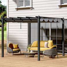 Living and Home Aluminium Patio Deck Pergola with Canopy 3 x 3m Black