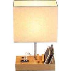 Branded Wooden Bedside Desk with 3 USB Dock Charging Ports & Phone Charger Table Lamp