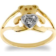Children - Wedding Rings Jewelco London Kids Solid 9ct Yellow Gold White Round Brilliant Cubic Zirconia Teddy Bear Love Heart Baby Ring - Yellow Gold