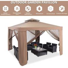 Hagepaviljong Hagetelt Camping Partytelt Med 4 Sidevegger 300 x 300 x 265 cm Brun