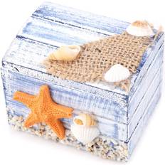 Gula Smyckesförvaring Zeblaze Mediterranean Style Wooden Jewelry Box Portable Small Storage Case - Starfish