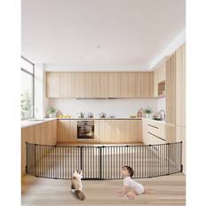 Extra wide baby gate VEVOR Baby Gate 192 Inch Extra Wide 28 Inch High 8-Panel Foldable Dog Gate Black