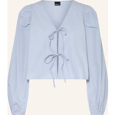Gina Tricot Blouse Top With Tie Front And Volume Sleeves - Blue