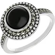 Rings C W Sellors Sterling Silver Whitby Jet Marcasite Frame Large Ring - Silver
