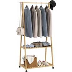 Clothes Racks Homcom Bamboo Rail with Shelves and Hooks Clothes Rack