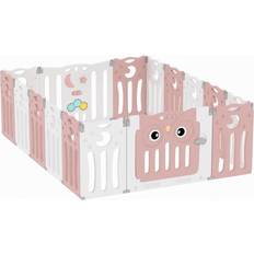 Living and Home 16 Panel Foldable Kids Playpen Pink 63.0 cm x 179.0 cm x 143.0 cm