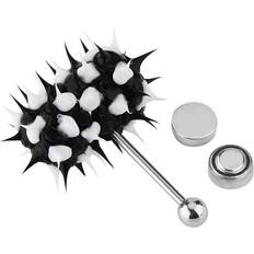 Black - Women Piercings Neoglint Vibrating Tongue Ring Stud Barbell Stainless Steel Body Piercing Jewelry - Black/White