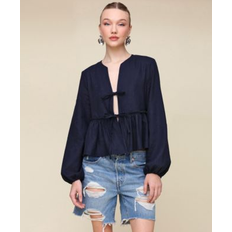 Blue Blouses & Tunics Children's Clothing Avec Les Filles Balloon Sleeve Ruffled Shirt -