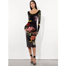 Alice + Olivia In The Wind Floral Delora Scoop-Neck Velvet Midi Dress In The Wind Floral