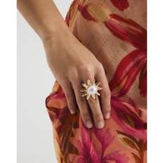 River Island Gold Swirl Pearl Sun Ring - Gold