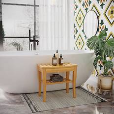 Shower Stools Homcom Bamboo Bathroom Shower Bench with Lower Shelf