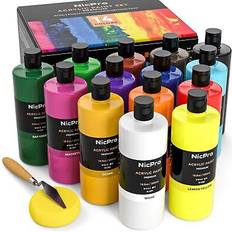 Nicpro 14 Colors Large Bulk Acrylic Paint Set 16.9 oz 500 ml