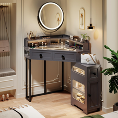 Aukfa Corner Makeup Vanity Set with Mirror and Lights Dressing Table