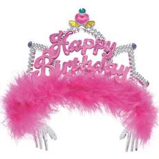 Unique Party Fluffy Happy Birthday Tiara One Size Pink/Silver