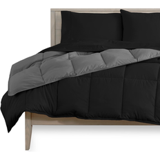 Bare Home Microfiber 4-Piece Gray Comforter Black Sheet Set Reversible in a Bag Twin XL Bed Linen Black