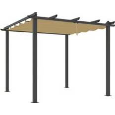 OutSunny 3 x 3m Aluminium Pergola with Retractable Roof - Khaki
