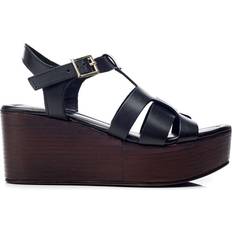 Moda In Pelle Quizette Leather T-Bar Platform Sandals - Black