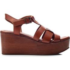 Moda In Pelle Quizette Leather T-Bar Platform Sandals - Tan