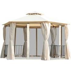 Garden & Outdoor Environment OutSunny 3 x 3M Hexagon Gazebo Patio Canopy Party Tent Outdoor Garden Shelter With 2 Tier Roof & Side Panel - Beige