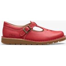 Red Low Top Shoes Children's Shoes Clarks Joyful Skip T-Bar Shoes - Red Leather
