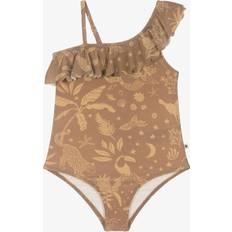 Beige Bathing Suits Molo Girls Glittery Gold Tropical Swimsuit - 10 Year