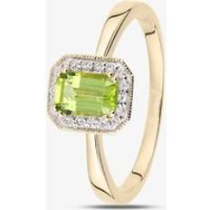 Green - Women Rings T.H.Baker 9ct Yellow Gold Peridot Diamond Cluster Ring - Yellow Gold