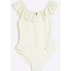 Beige Swimwear River Island Mini Glitter Frilled Swimsuit - Cream