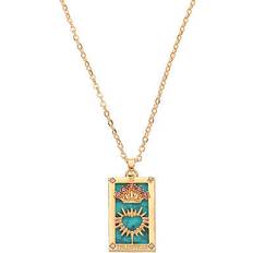 Jewellery Uxcell Tarot Pendant 30mm Alloy Square Lucky Tarot Crown Heart Charm - Gold