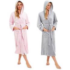 Grey Robes Daisy Dreamer Womens Hooded Velour Robe Dressing Gown - Stretch-Velour Belted