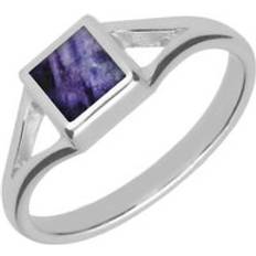 Jewellery C W Sellors Sterling Silver Blue John Square Split Shoulder Ring - Silver