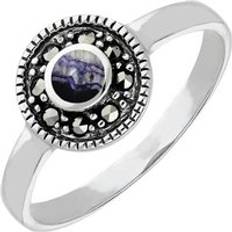 Jewellery C W Sellors Sterling Silver Blue John Marcasite Round Ring - Silver