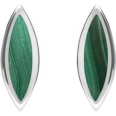 Jewellery C W Sellors Sterling Silver Malachite Toscana Long Marquise Stud Earrings - Silver
