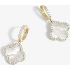 Mother of Pearl Clover Huggie Earrings - Gold