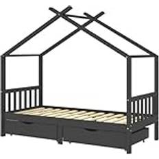 Barnsäng 90 x 200 Barnrum vidaXL Barnsäng Med Lådor Mörkgrå Massiv Furu 90 x 200 cm