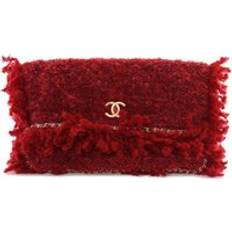 Röda Kuvertväskor Chanel Preloved Tweed Clutch Fringed Style Women - Red