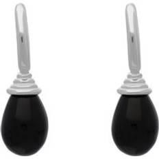 Jewellery C W Sellors Sterling Silver Whitby Jet Tear Drop Hoop Earrings - Silver