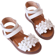 Shein 1pair Girls' Flower & Pearl Decor Pu High-Top Flat Sandals, Suitable For Summer