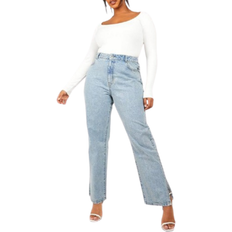 boohoo Womens Plus Basics Split Hem Straight Leg Jeans Blue