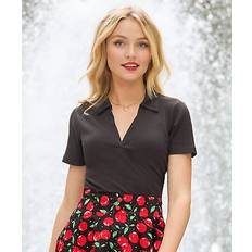Joe Browns Women's Retro Ribbed Jersey Polo Shirt - Black
